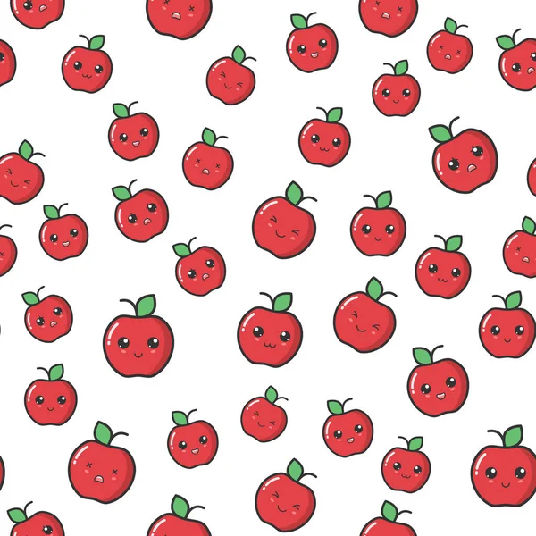 Kawaii kusursuz desen. Şirin siyah gözlü kawaii elması. Duygusal yüzlü kawaii meyvesi kusursuz desenli.