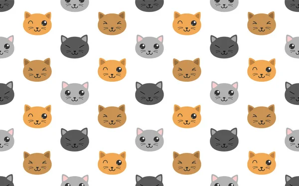 Cute Kawaii Cats Color Seamless Pattern White Background Kawaii Color — Archivo Imágenes Vectoriales