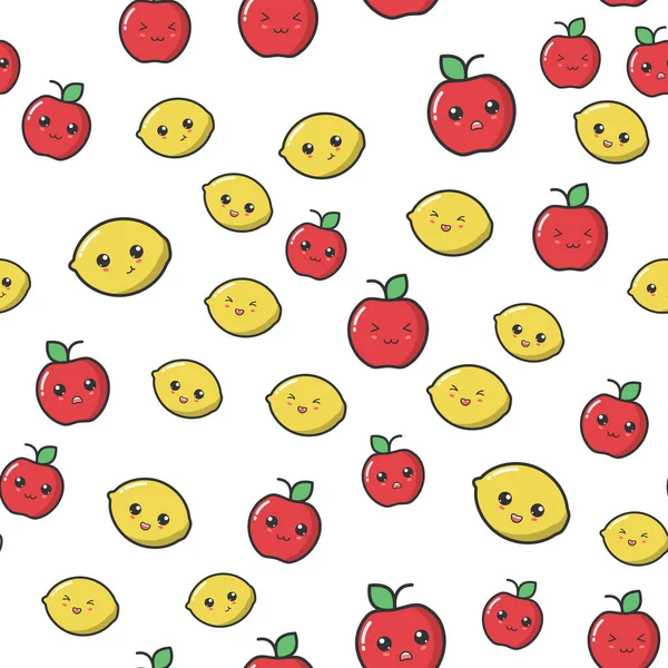 kawaii elmalı ve limonlu şirin siyah gözlü, pürüzsüz desenli. Duygusal yüzlü kawaii meyvesi kusursuz desenli.