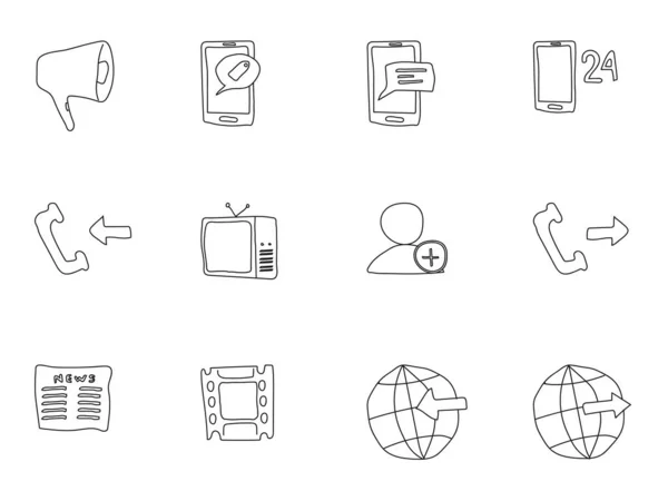 Communication Hand Drawn Doodles Isolated White Background Communication Doodle Icons — 스톡 벡터