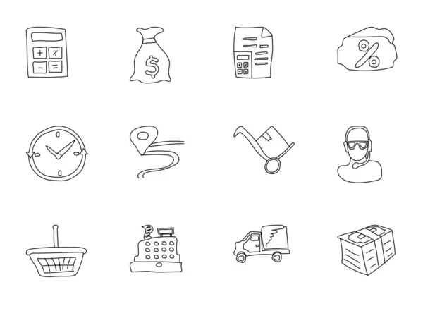 Commerce Doodles Isolated White Commerce Icon Set Web Design User — Vetor de Stock