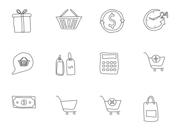 Shopping Doodles Isolated White Shopping Icon Set Web Design User — Vettoriale Stock