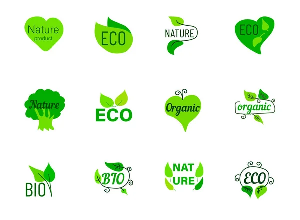 Eco Label Doodles Isolated White Eco Label Icon Set Web — Vetor de Stock