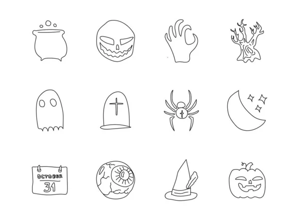 Garabatos Halloween Aislados Blanco Conjunto Iconos Halloween Para Diseño Web — Vector de stock