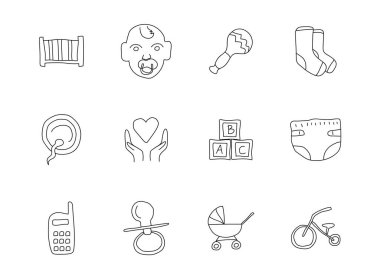 Bebek karalamaları beyaza izole edilmiş. bebek simgesi web tasarımı, kullanıcı arayüzü, mobil uygulamalar ve yazdırma için ayarlandı