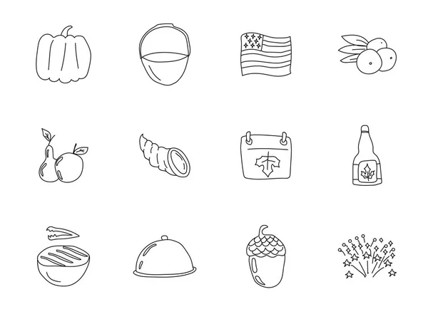 Thanksgiving Doodles Isolated White Thanksgiving Icon Set Web Design User — Stockový vektor