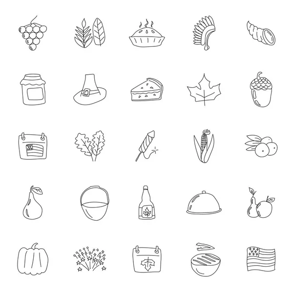 Thanksgiving Hand Drawn Linear Doodles Isolated White Background Thanksgiving Icon — Stockový vektor