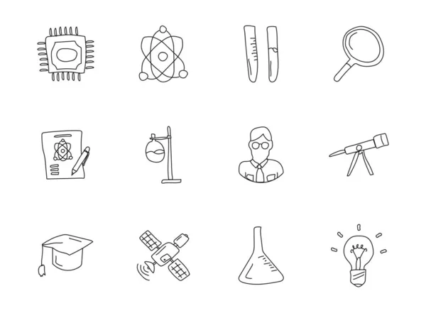 Science Doodles Isolated White Science Icon Set Web Design User — Stok Vektör