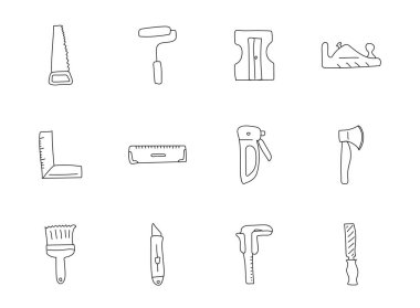 work tools doodles isolated on white. work tools icon set for web design, user interface, mobile apps and print