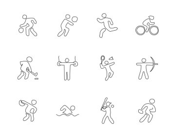 beyaz arkaplanda izole edilmiş el çizimi doğrusal vektör simgeleri. Web ve ui tasarımı, mobil uygulamalar ve yazdırma ürünleri için spor karalama simgesi seti