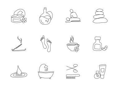 beauty and spa hand drawn linear vector icons isolated on white background. beauty and spa doodle icon set for web and ui design, mobile apps and print products
