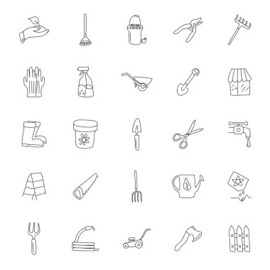 Beyaz arka planda izole edilmiş doğrusal karalamalar çizdim. Web ve ui tasarımı, mobil uygulamalar ve yazdırma ürünleri için bahçe simgesi seti