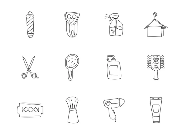 Barber Shop Hand Drawn Linear Vector Icons Isolated White Background — ストックベクタ