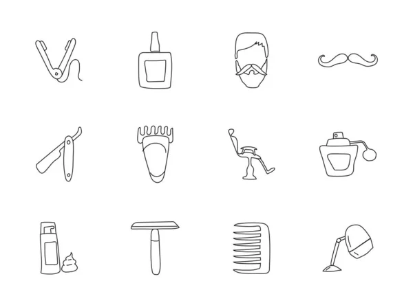 Barber Shop Doodles Isolated White Barber Shop Icon Set Web — 스톡 벡터