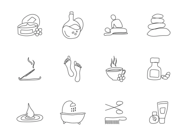 Beauty Spa Hand Drawn Linear Vector Icons Isolated White Background — 图库矢量图片