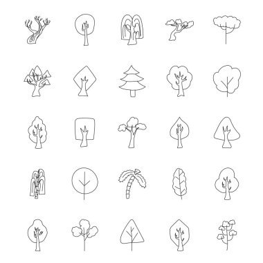 Tree hand drawn linear doodles isolated on white background. tree icon set for web and ui design, mobile apps and print products