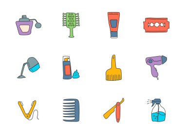 Barber shop doodles isolated on white. Barber shop icon set for web design, user interface, mobile apps and print