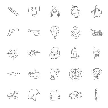 war hand drawn linear doodles isolated on white background. war icon set for web and ui design, mobile apps and print products