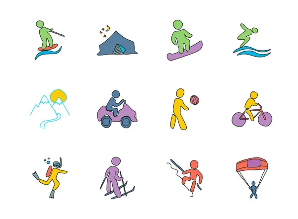 active recreation doodles isolated on white. active recreation icon set for web design, user interface, mobile apps and print
