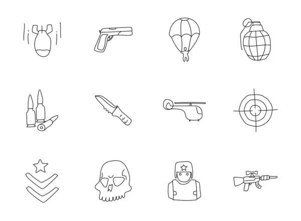 War Hand Drawn Linear Vector Icons Isolated White Background War — Διανυσματικό Αρχείο