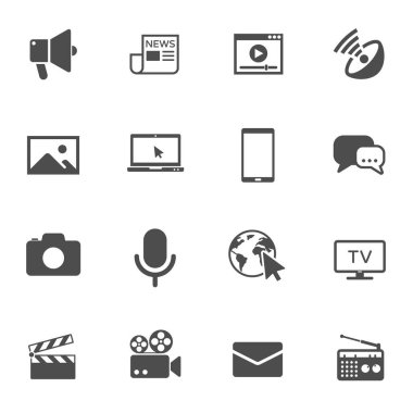 mass media vector icons set isolated on white background. media business concept. media flat icons for web and ui design.