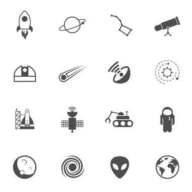 Astronomi vektör simgeleri beyaz arkaplanda izole edildi. Uzay yolculuğu konsepti. web ve ui tasarımı için düz simgeler.