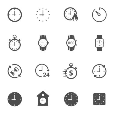 Beyaz arkaplanda izole zaman saat simgeleri. Saat vektör simgesi web ve ui tasarımı için ayarlandı. Zaman para işi konseptidir.