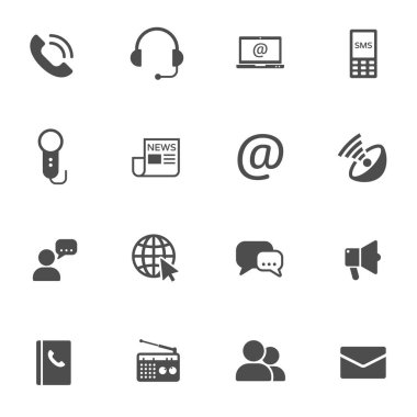 ortam iletişim vektör simgeleri beyaz arkaplanda izole edildi. İnternet iletişim konsepti. Web ve ui tasarımı için iletişim düzlüğü simgeleri