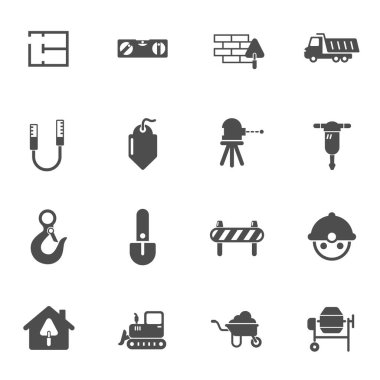 inşaat vektör simgeleri ayarlandı. Beyaz arkaplanda izole edilmiş web, mobil ve kullanıcı arayüzü tasarımı için inşaat ve ev onarım simgeleri için çalışma araçları