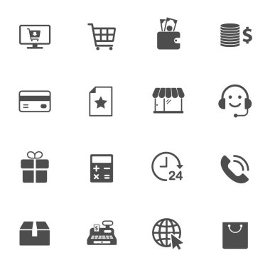 e-ticaret vektör simgeleri beyaz arkaplanda izole edildi. Ticaret anlayışı. Web, mobil ve ui tasarımı için ticari düz simgeler.
