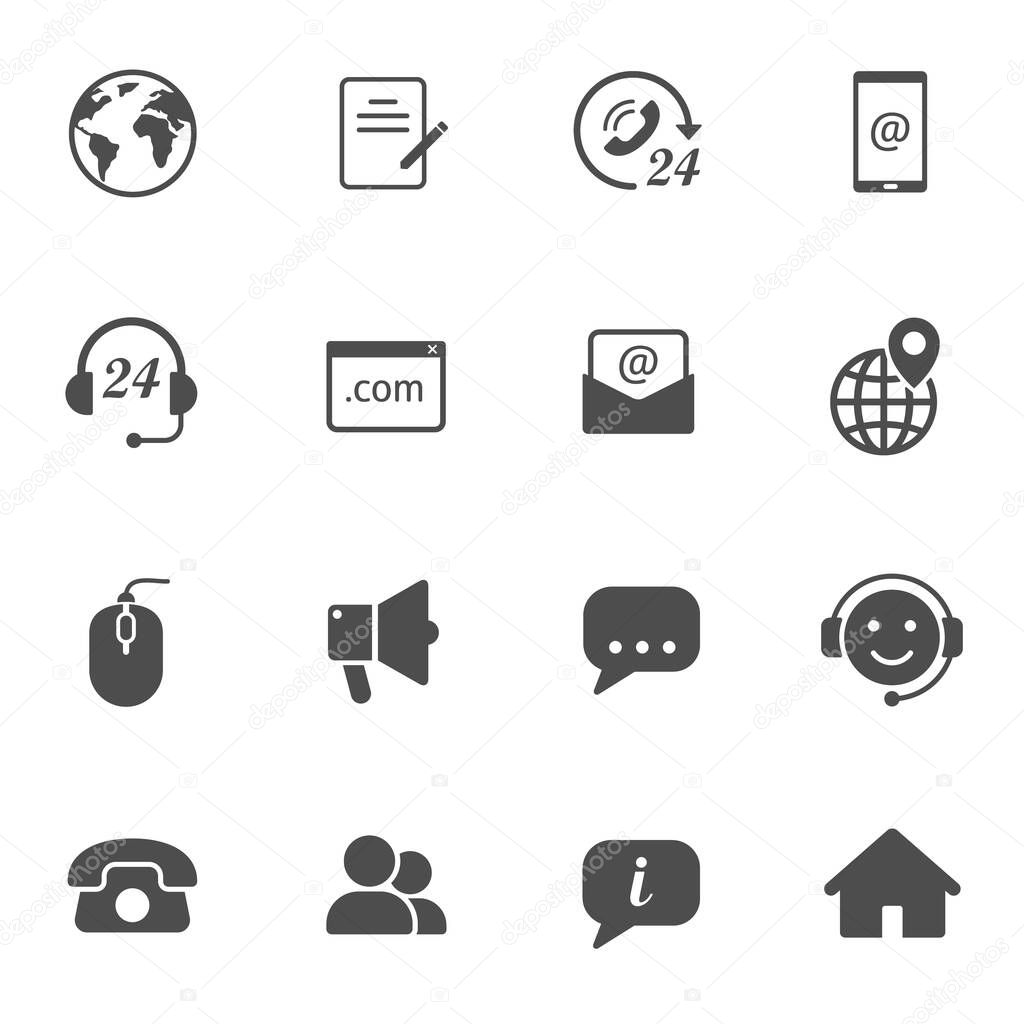 contact us silhouette vector icons set isolated on white background. contact us black icons for web and ui design. business communication concept