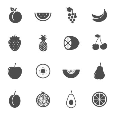 Taze yaz meyve vektör simgeleri beyaz arkaplanda izole edildi. Yaz mevsimi yemeği konsepti. Web ve ui tasarımı için yaz meyveleri düz simgeleri