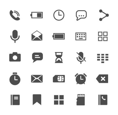 Akıllı telefon fonksiyonları web simgeleri. Ui elementleri. Web, mobil ve ui tasarımı için akıllı telefon fonksiyonları vektör simgeleri
