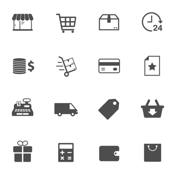 Iconos Vectoriales Compras Aislados Sobre Fondo Blanco Conjunto Iconos Comerciales — Archivo Imágenes Vectoriales