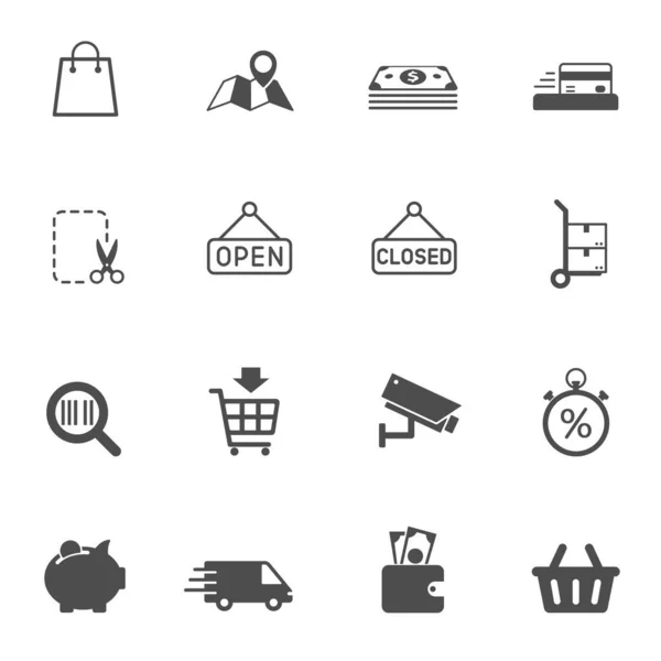 Iconos Vectoriales Compras Aislados Sobre Fondo Blanco Conjunto Iconos Comerciales — Archivo Imágenes Vectoriales