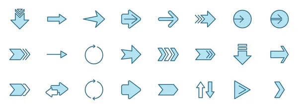 Diferentes Flechas Delinean Iconos Dos Colores Conjunto Iconos Web Azules — Vector de stock