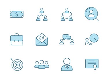 Beyaz arka planda izole edilmiş iki renkte kafa avlama vektör simgeleri. Web tasarımı için headhunt mavi simgesi seti, evet, mobil uygulamalar ve yazdırma