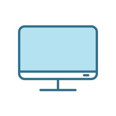 Beyaz arkaplanda izole edilmiş çizgisel mavi simgeyi izle. Ağ ve mobil uygulamalar için mavi kulaçlı akıllı cihaz teknolojisi düz vektör ikonu, evet tasarım ve baskı. Masaüstü pc renk vektörü çizimi