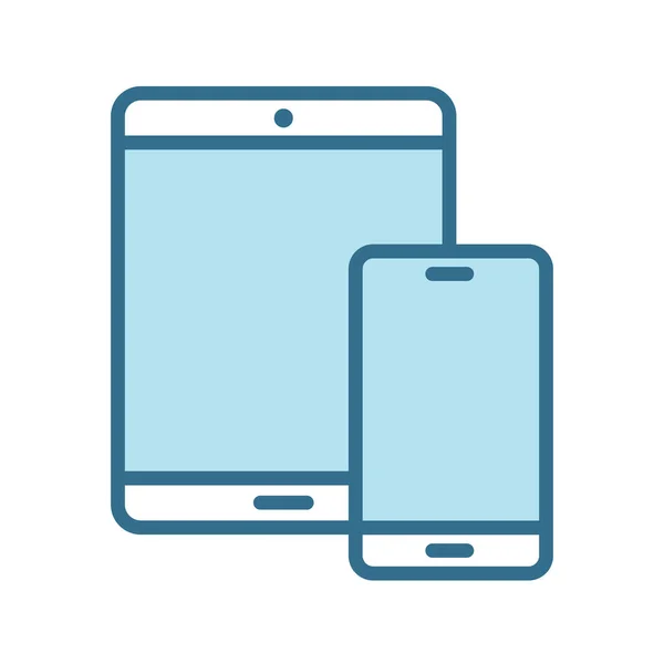 タブレットやスマートフォンのリニアブルーのアイコンは白で隔離されています スマートデバイスは Webおよびモバイルアプリ Uiデザインと印刷のための青いストロークとフラットベクトルアイコンを技術 同期ベクトル図 — ストックベクタ