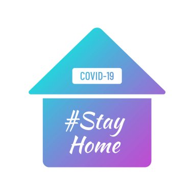 Stay home color vector illustration isolated on white background. Covid-19 coronavirus prevention. Purple Color gradient house with stay home hand drawn lettering.