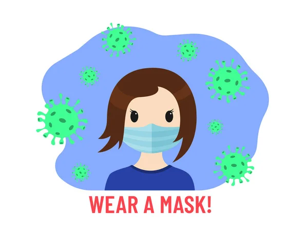 Maske Tak Coronavirus Önleme Etrafta Tıbbi Maskeli Virüs Taşıyan Bir — Stok Vektör