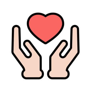 Kalp ellerinde çizgisel renk vektörü simgesi beyaza izole edildi. Web, mobil ve kullanıcı arayüzü tasarımı için sağlık hizmeti düz simgesi. Tıbbi sağlık sektörü konsepti