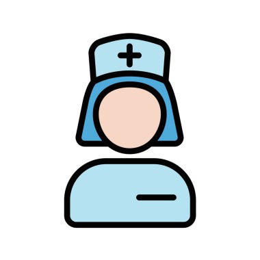 Hemşire doğrusal renk vektör simgesi beyaza izole edildi. Web, mobil ve kullanıcı arayüzü tasarımı için hemşire düz simgesi. Tıbbi sağlık sektörü konsepti