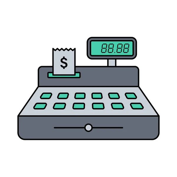 cash register color flat illustration with stroke isolated on white background. cash register with price and check vector icon for web and ui design, mobile apps and print products