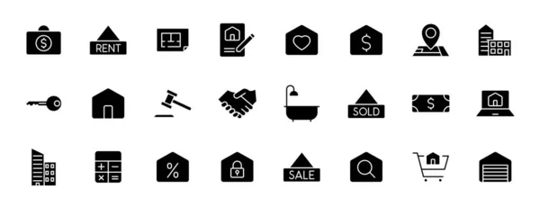 Real Estate Silhouette Vector Icons Isolated White Real Estate Icon — Archivo Imágenes Vectoriales