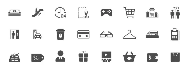 Shopping Mall Silhouette Vector Icons Isolated White Shopping Mall Icon — Stok Vektör