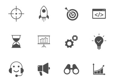 startup black vector icons isolated on white. startup glyph icon set for web, mobile apps, ui design and print