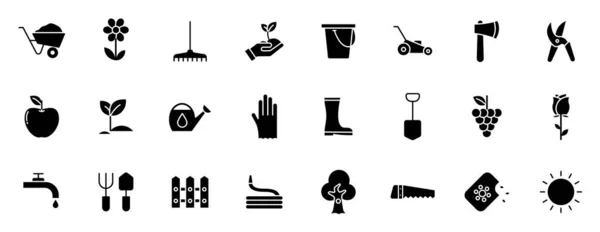 Gardening Silhouette Vector Icons Isolated White Garden Icon Set Web — 스톡 벡터