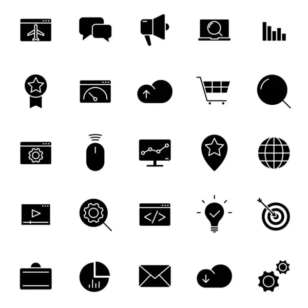 Seo Silhouette Vector Icons Isolated White Seo Icon Set Web — Archivo Imágenes Vectoriales