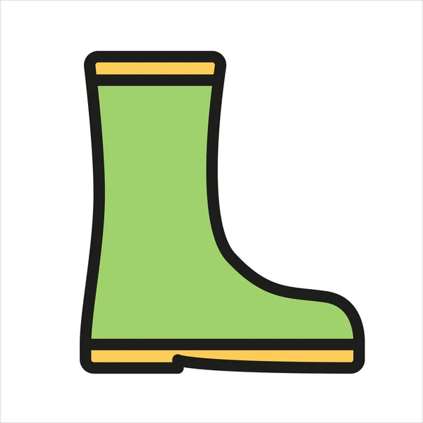 Rubber Boot Color Flat Icon Stroke Isolated White Background Rubber — Vetor de Stock